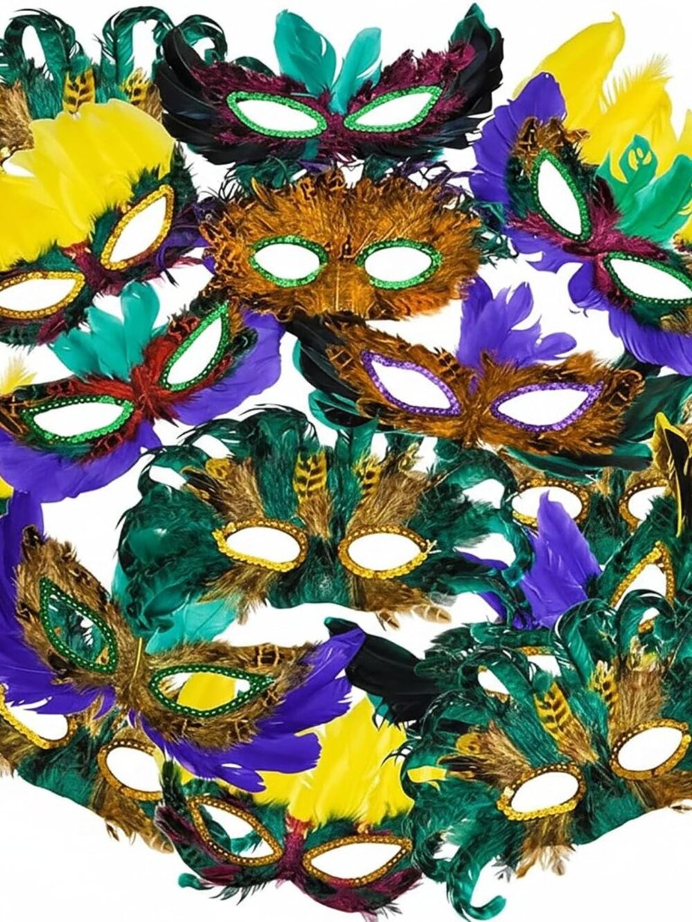 Bulk Mardi Gras Masks 12/50/300Pcs - Carnival Masquerade for Women, Men, Kids Pa